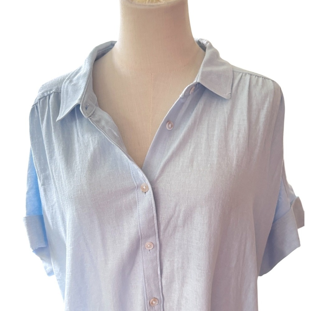 Well Worn Light Blue Linen Blend Button Down Shirt Dress Womens XL Short Sleeve - Picture 3 of 7